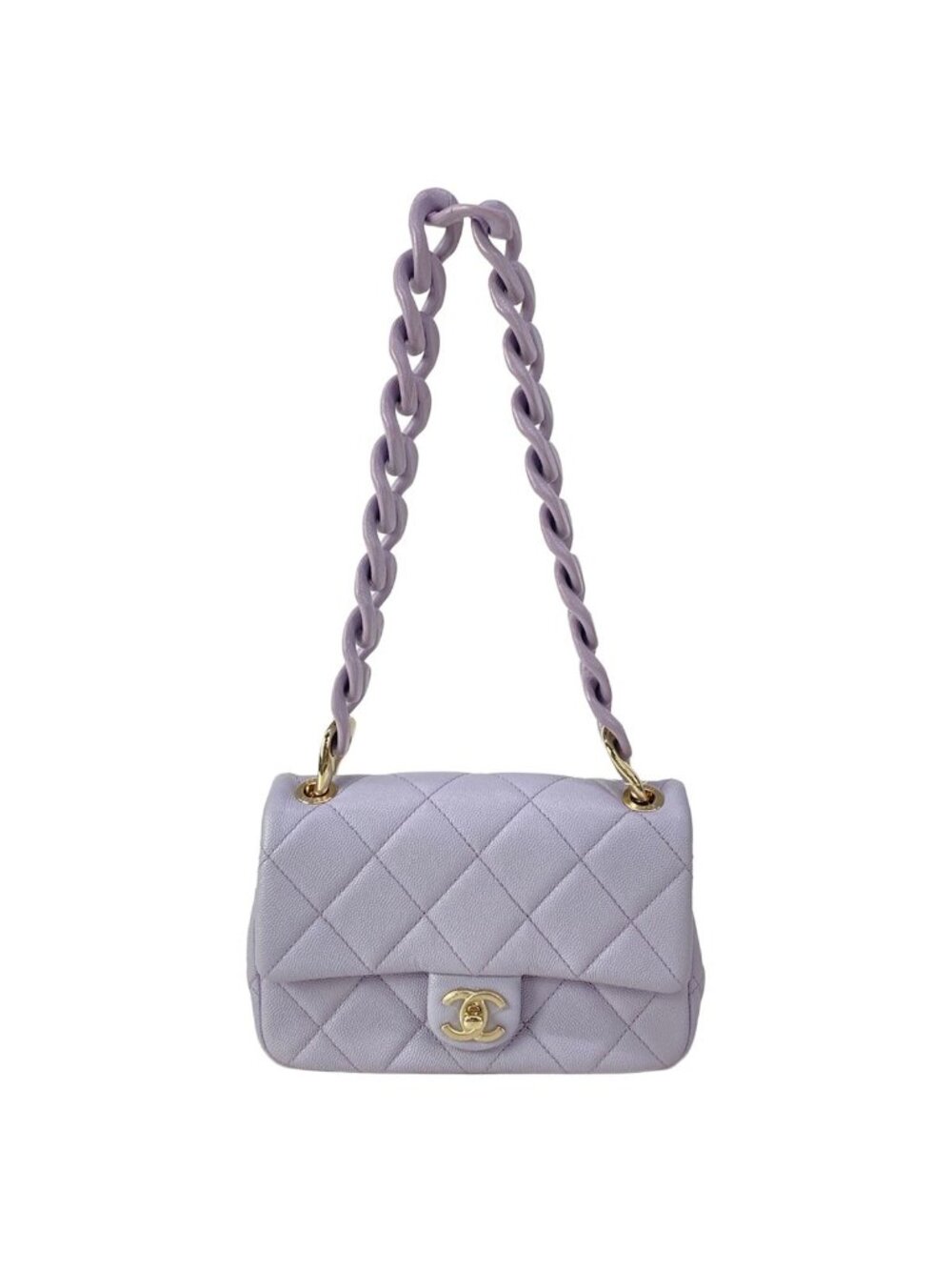 Chanel Shoulder Bag Mini Quilted Purple Metal Big Chain
